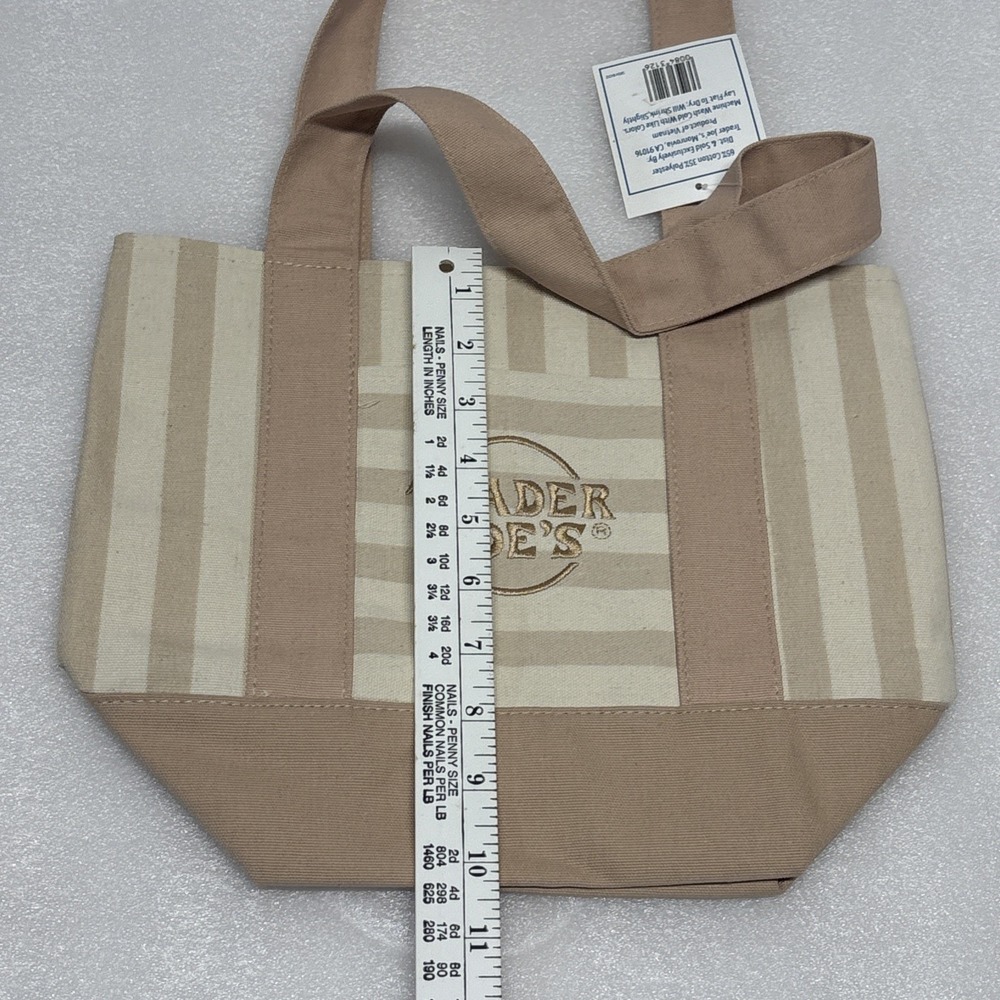 New Trader Joe's Mini tan summer 2026 Striped Canvas Tote Bag - Picture 4 of 5